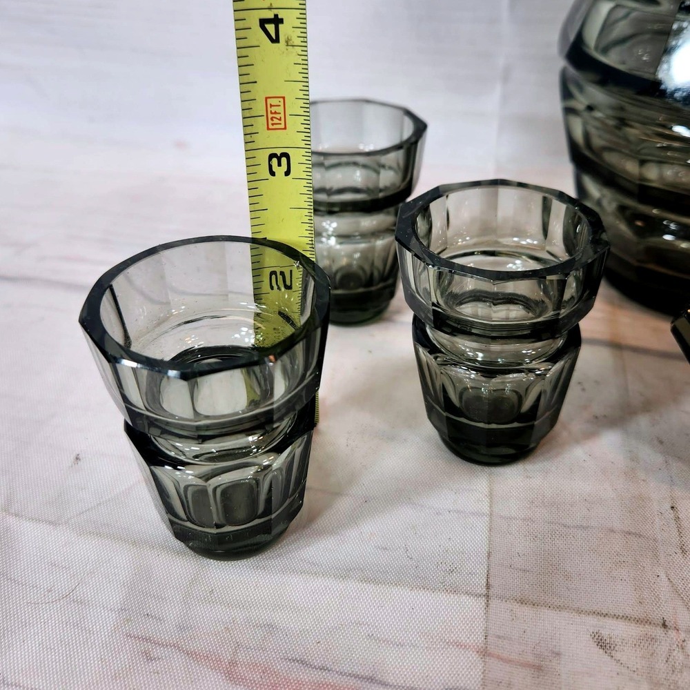 Moser Smoked Grey Decanter Stopper and Shot Glasses Set - Vintage Barware‎ - Picture 6 of 9